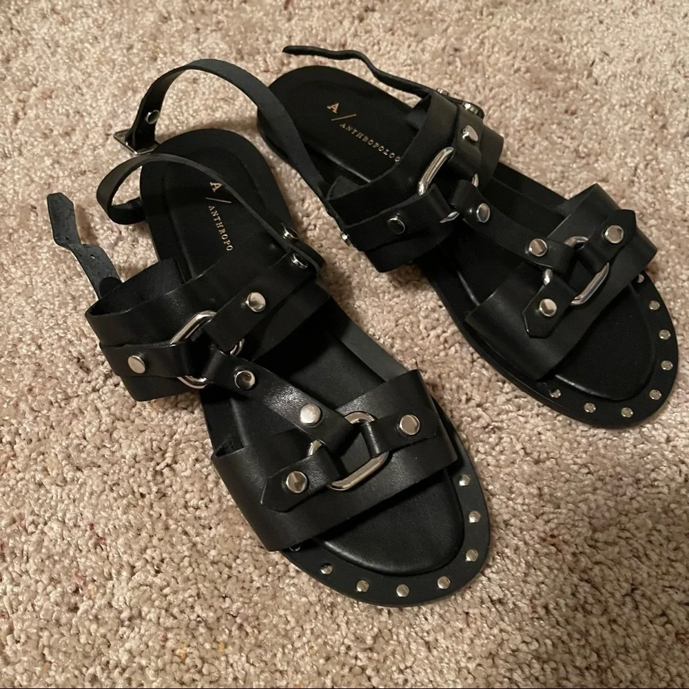 Anthropologie Hattie Black Studded Slingback Sandals - Picture 2 of 5